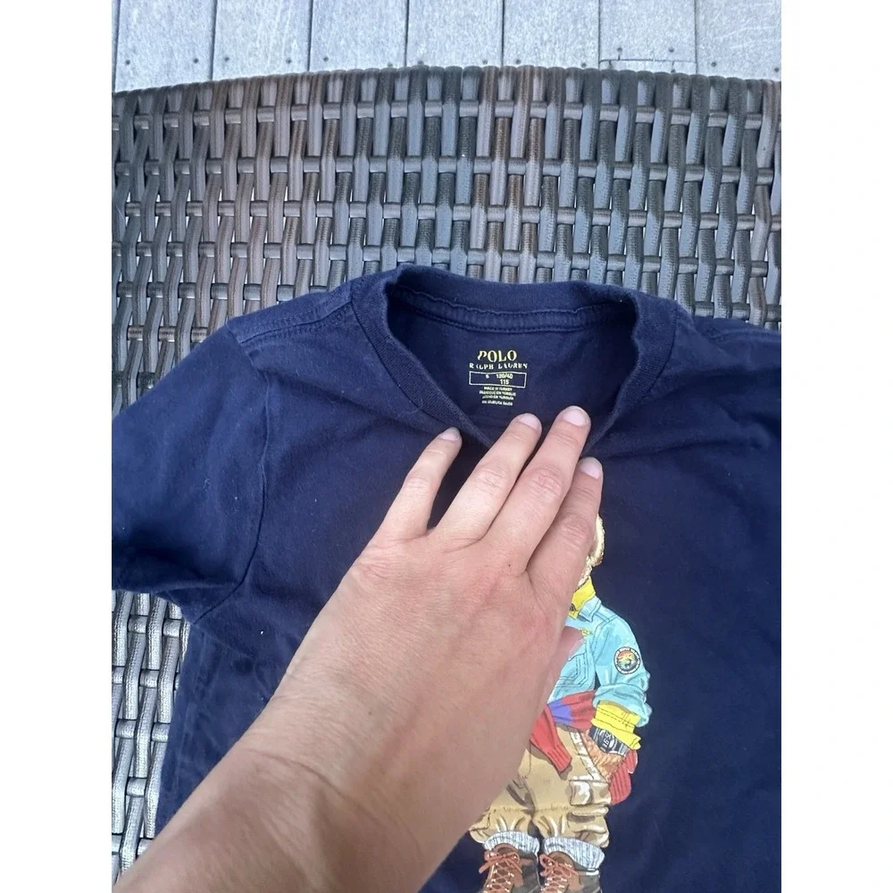 Ralph Lauren Polo Bear Boys T-Shirt Blue Cotton Size 5 Short Sleeve